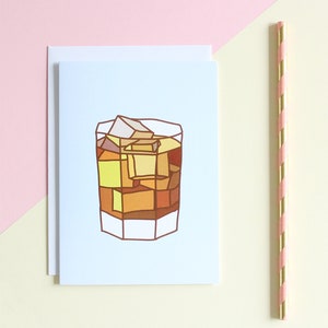 Carte illustrée de whisky, Whisky on the rocks, Carte de cocktail, Pour lui, Carte d’illustration, Carte simple, Carte de vœux, Carte de fête des pères