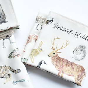 Wildlife Organic Tea Towel, 100% Organic Cotton, Kitchen Towel, Dish Towel, Unique Gifts, Wildlife Illustrated, Gift Idea, British Wildlife