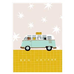 Bon Voyage Card / Carta illustrata / Cute Animals Card / Camping Car / Cani Carte / Biglietti d'auguri / Biglietto per lei / Biglietto per lui / Unico