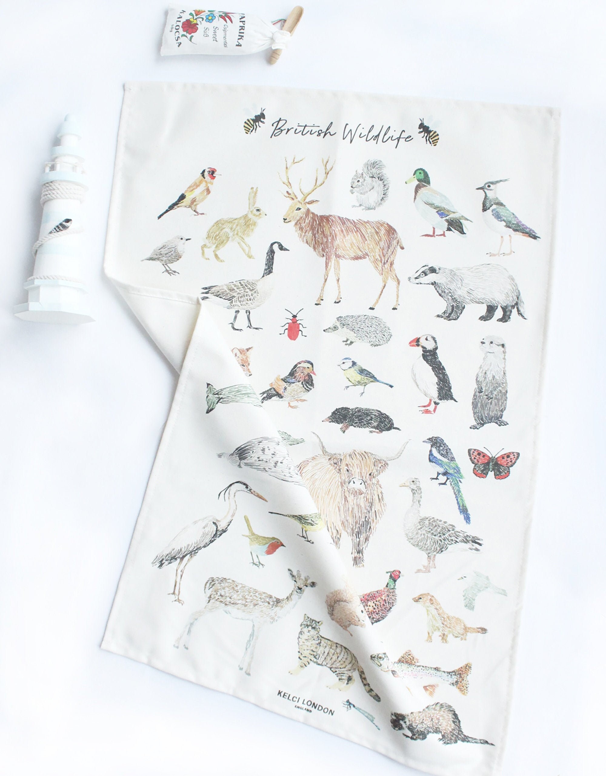 Wildlife Organic Tea Towel, 100 Organic Cotton, Kitchen Towel, Dish