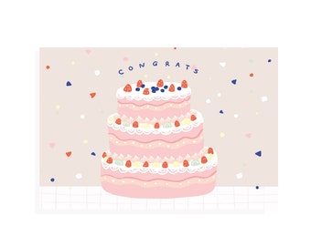 Congrats Cake Card, Congratulation Cake Illustration Card, Illustration Card, Cake Illustration Card, Party Card, Unique Card, Card