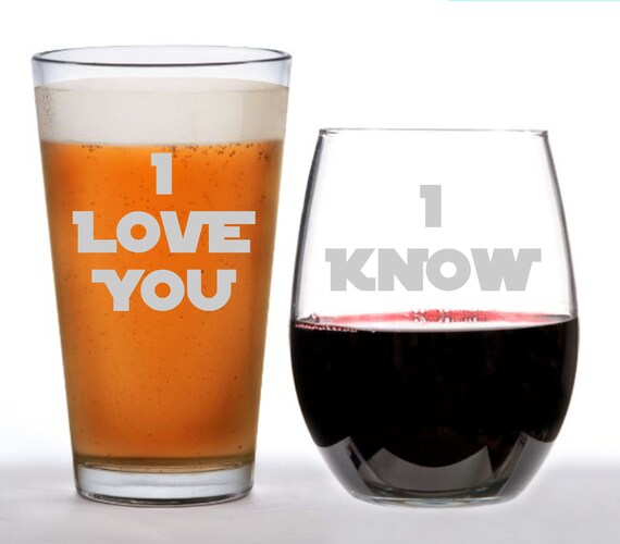 Han Leia I Love You I Know Pint Glass Set Beer Cups Han Leia I Love You I Know Pint Glass Set Beer Cups