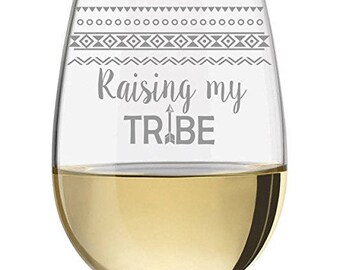 Raising My Tribe Glass, Mom glass, Personalized  Glasses, Engraved Wine Glass,  Mom Gift
