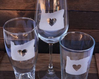 State Beer Glass, Personalized  Glasses, Engraved Beer Mugs, Engraved Wine Glasses, State Love Glassware
