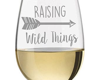 Raising Wild Things Glass, Raising My Tribe Glass, Mom glass, Personalized  Glasses, Engraved Wine Glass,  Mom Gift