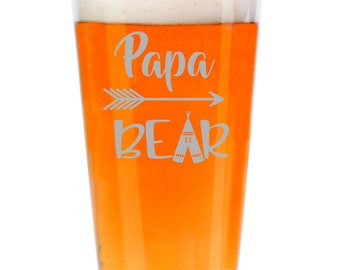 Papa Bear Glass, Personalized  Glasses, Engraved Wine Glass, Engraved Beer Mug, Mama Bear Glass, Dad Gift