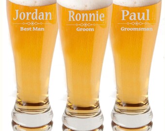 Personalized Beer Glass, Personalized Pilsner Glasses, Engraved Beer Mugs, Groomsman Glasses, Wedding Glasses,