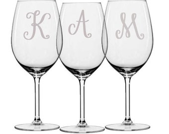 Monogrammed Wine Glasses, Personalized Wedding Glasses, Bridesmaid Glasses, Maid of Honor Glasses