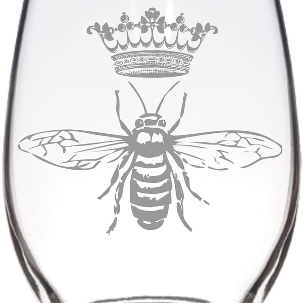 Queen Bee Wine Glass, Mom glass, Bee