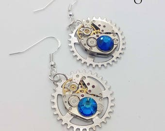 Steampunk bermuda blue gear  Earrings - Steampunk Jewelry by Steamretro - Steampunk earrings - Christmas gift - steampunk - earrings - goth
