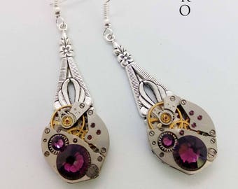 Steampunk Amethyst earrings - Steampunk Jewelry by Steamretro - Christmas gift - gift for her - earrings - steampunk - gothic earrings goth