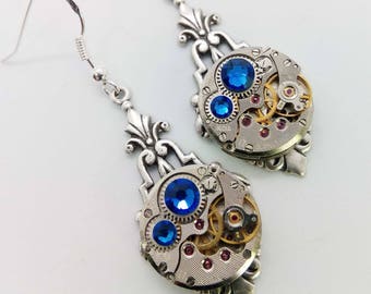 Art Deco Steampunk Earrings in blue - Steampunk earrings - Art Deco - Jewelry - steampunk Jewellery - steampunk - gothic earrings - goth