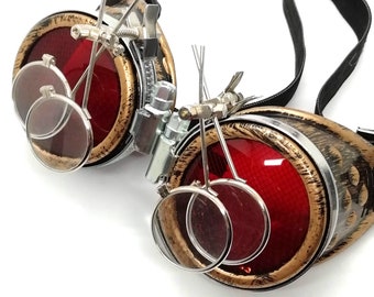 Gafas Steampunk Gafas de aviador Gafas de soldador ciber góticas Accesorios Steampunk Gafas Madmax Lupas dobles Rojas - Gafas - Steampunk