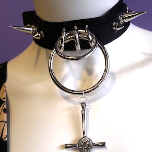 Leather Choker - Hand made Spiked gothic leather choker - Pagan cross Choker - Metal Choker - Goth Choker - Gothic Choker - Darkwave Choker