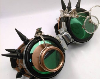 Goggles -steampunk -steampunk goggles - steampunk welding goggles - green goggles - cosplay goggles - dieselpunk goggles - cyberpunk goggles