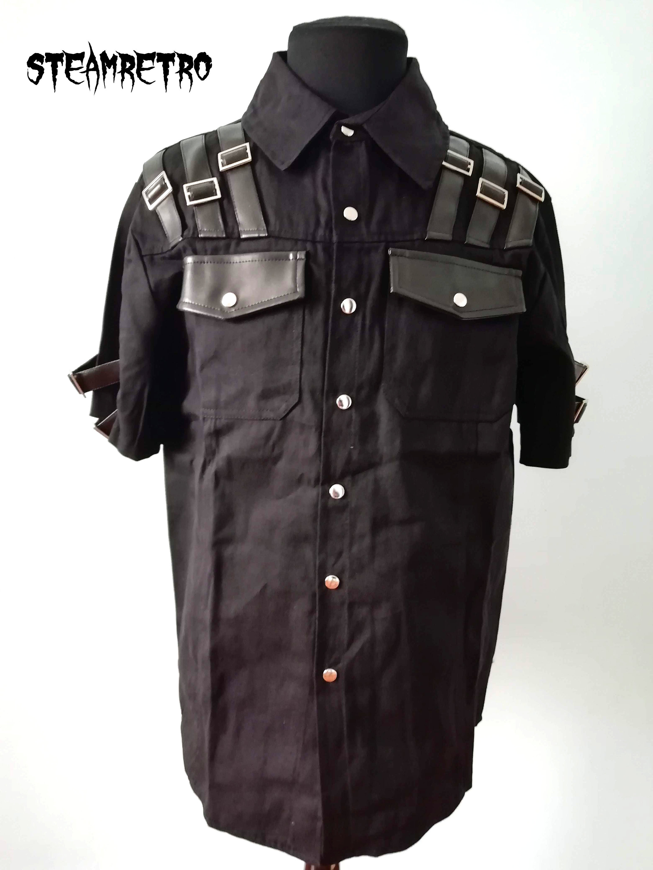 Gothic Steampunk Short Sleeve Black Shirt - Darkwave EBM Shirt 