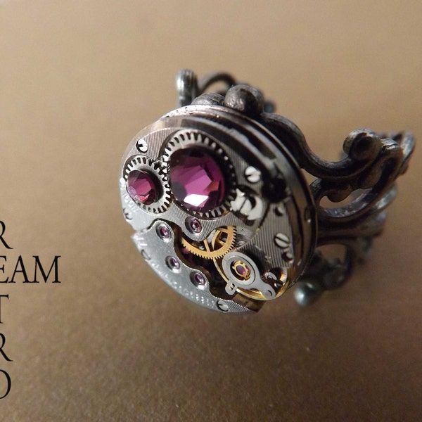 Steampunk Amethyst Bague filigrane - Bijoux Steampunk