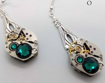 Steampunk Emerald Earrings - Steampunk Jewelry by Steamretro - Christmas gift - gift for her - earrings - steampunk - steampunk earrings