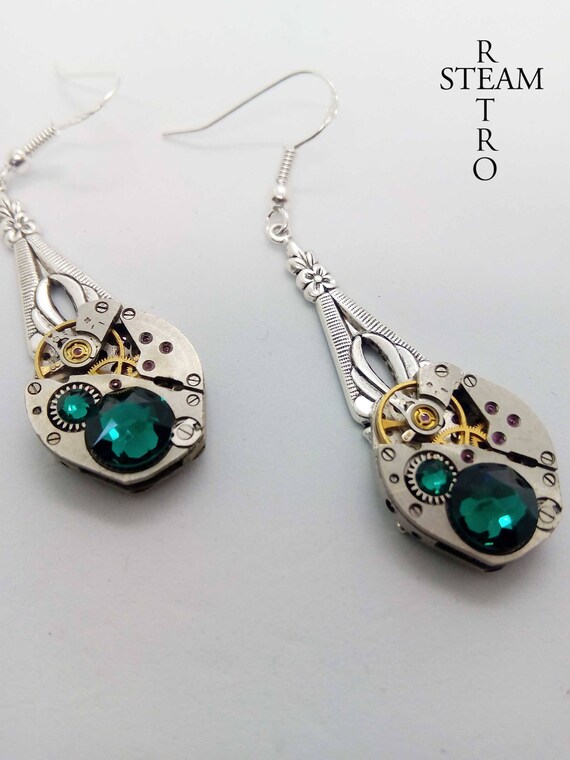 Steampunk Emerald Earrings Steampunk Jewelry by Steamretro