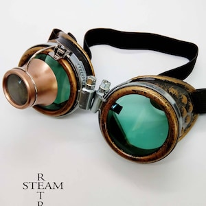 Burning man - Steampunk Goggles - Glasses - welder glasses - steampunk accessories - madmax goggles with loupe - green - goggles - steampunk