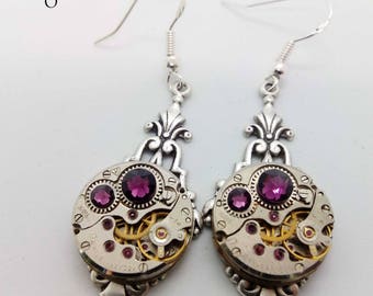 Art Deco Steampunk Earrings in Amethyst - Steampunk earrings - Art Deco - Jewelry - steampunk Jewellery - steampunk - gothic earrings - goth