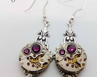 Kolczyki Art Deco Steampunk w ametyście - Kolczyki Steampunk - Art Deco - Biżuteria - steampunk Biżuteria - steampunk - kolczyki gotyckie - gotyckie