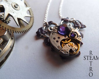 Purple Heart Steampunk Necklace - Steampunk Jewelry - Heart Necklace - Steampunk Jewellery by Steamretro - Christmas gift