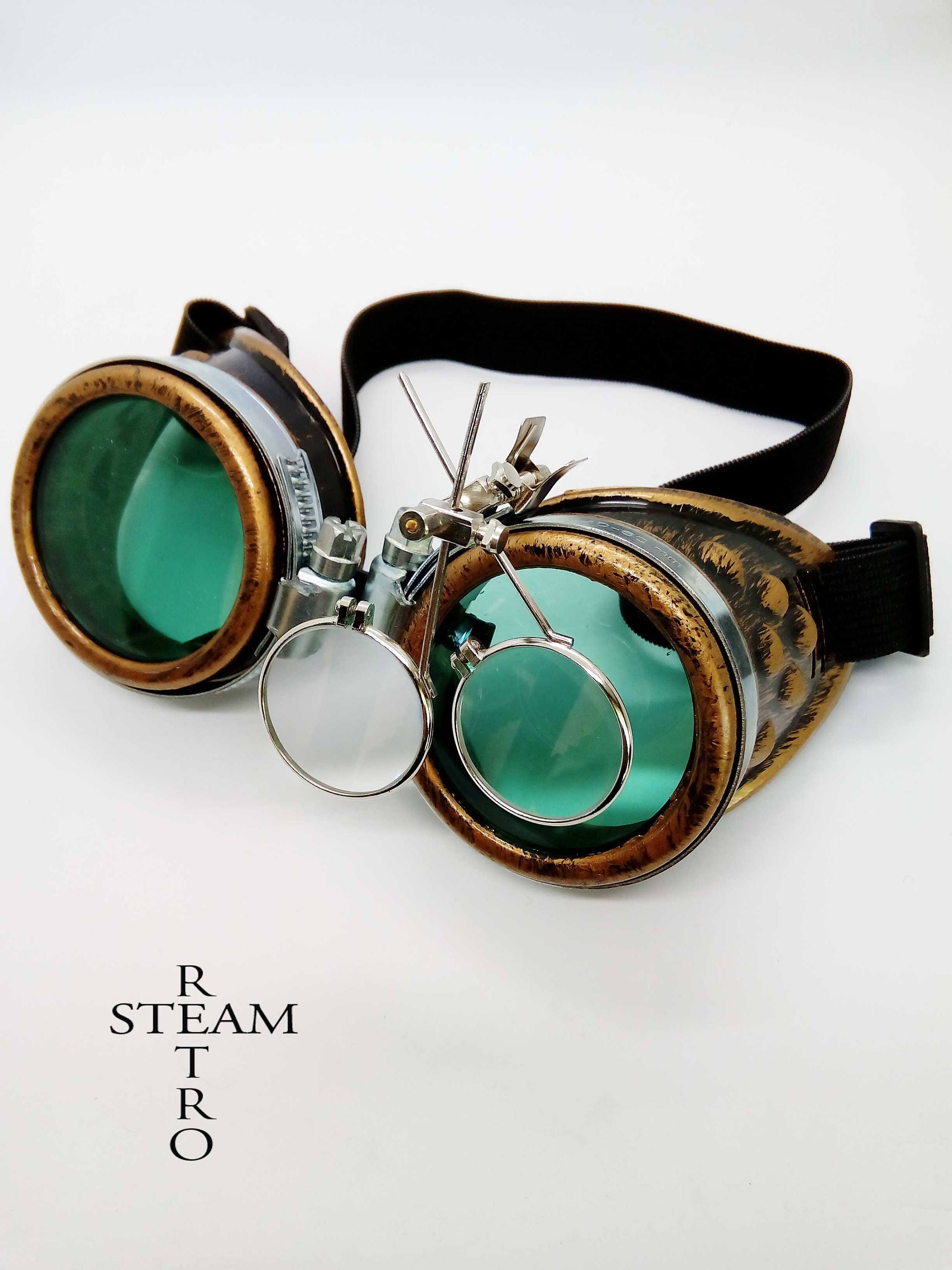 Burningman Occhiali Steampunk Occhiali occhiali saldatore accessori steampunk  occhiali madmax con lente di ingrandimento verde occhiali steampunk -   Italia