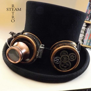 steampunkhatt - ny VINTAGE ull formell hög hatt med utrustning skyddsglasögon - steampunk hög hatt - steampunk hög hatt med svarta skyddsglasögon bild 5