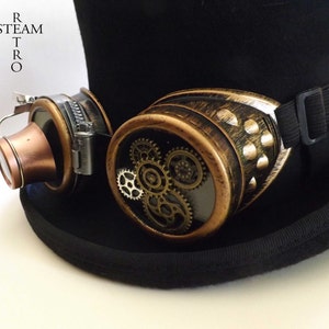 steampunkhatt - ny VINTAGE ull formell hög hatt med utrustning skyddsglasögon - steampunk hög hatt - steampunk hög hatt med svarta skyddsglasögon bild 3