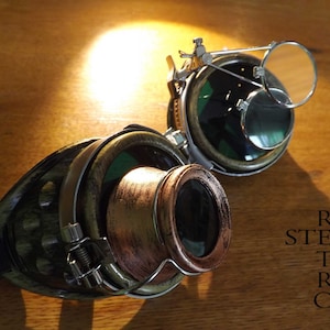bronze steampunk goggles double loupe green lens cyber goggles burning man steampunk accessories steampunk gift goggles steampunk image 8