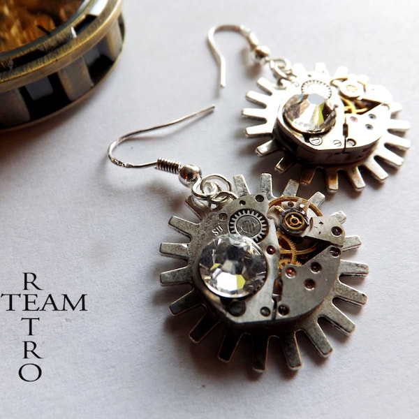 Steampunk white snow Earrings - Steampunk Jewelry by Steamretro - Steampunk earrings - Christmas gift