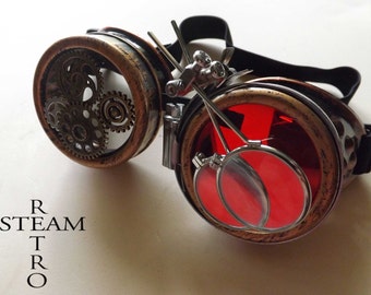 steampunk - goggles - Steampunk Goggles Glasses -  cyber gothic lenses welder glasses steampunk accessories gad max goggles with loupe red