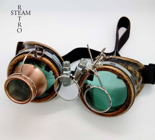 Bronze Steampunk Goggles Double Loupe Red Multi Lens Cyber Goggles Burning  Man Steampunk Accessories Steampunk Gift Steampunk 