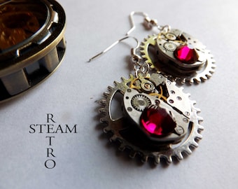 Pendientes Steampunk cristal Swarovski ruby - Joyeria Steampunk de Steamretro