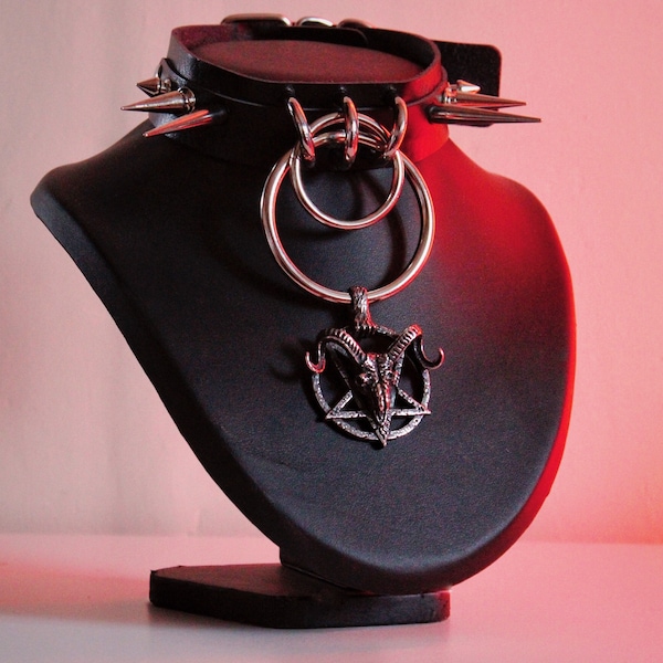 Hand made Spiked gothic leather choker - Baphomet horns Choker - Metal Choker - Goth Choker - Gothic Choker - Darkwave - Satanic Choker