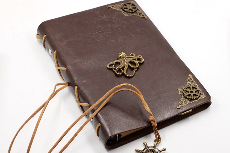 Steampunk leather journal Vintage wedding guest book Steampunk accessories Christian notebook steampunk gift diary steampunk image 2