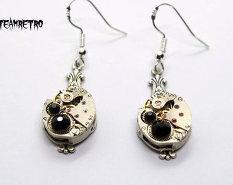 Kolczyki Steampunk Srebrne Czarne Steamretro - Biżuteria Steampunk od Steamretro - biżuteria steampunk - prezent świąteczny - kolczyki steampunk