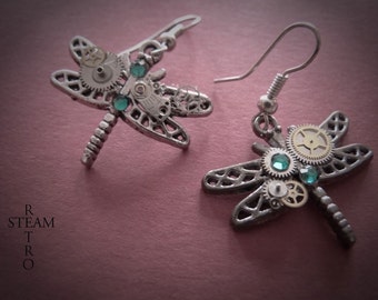 Steampunk Earrings The Emerald Odonata - Steampunk Jewelry by Steamretro -personalized jewelry - Christmas gift