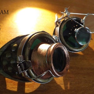 bronze steampunk goggles double loupe green lens cyber goggles burning man steampunk accessories steampunk gift goggles steampunk image 6