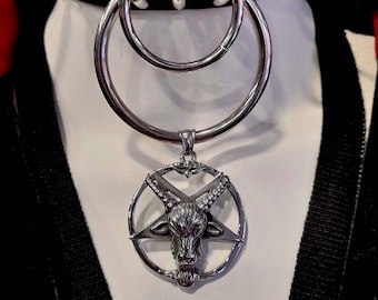 Goth Pentagram Choker - Handgjord Spikad Gotisk Pagan Choker - Baphomet Choker - Metall Choker - Goth Choker - Gotisk Choker - Darkwave Choker