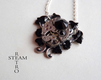 steampunk - naszyjnik -Czarny naszyjnik Steampunk Heart - Biżuteria Steampunk - Naszyjnik w kształcie serca - Biżuteria Steampunk - biżuteria personalizowana -gotycka