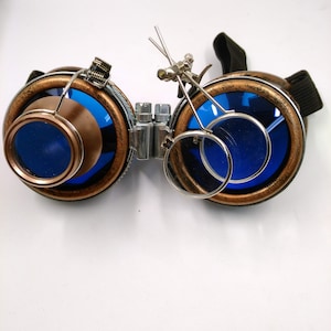 bronze steampunk goggles double loupe blue lens cyber goggles burning man steampunk accessories steampunk gift steampunk goggles image 9