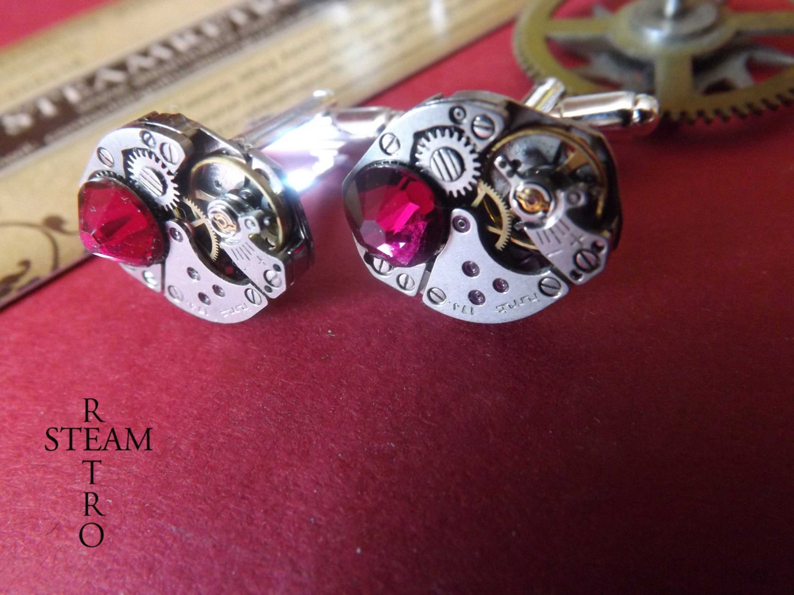 Mens Gift Boxed Ruby Cufflinks Steampunk Cufflinks Etsy