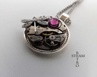 Steampunk necklace- steampunk dragonfly necklace - Steampunk pendant - Amethyst steampunk necklace - firefly necklace - steampunk - gothic