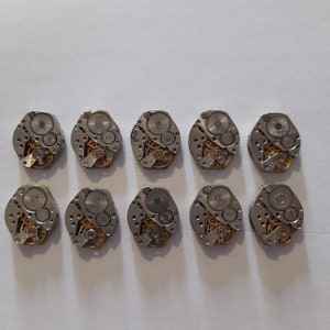Lot med 10 urverk - 16 mm diamant mekaniskt urverk, Steampunk-tillbehör, Urverk för delar, Antika klockdelar bild 4