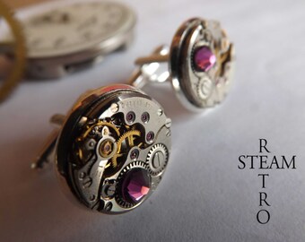 Steampunk Amethyst Cufflinks -  Steamretro - Mens Jewelry - Men cufflinks - Steampunk Cufflinks - Wedding cufflinks - steampunk - cuff links