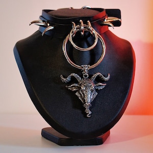 Choker - Hand made Spiked gothic leather choker - Baphomet Choker - Metal Choker - Goth Choker - Gothic Choker - Darkwave - Satanic Choker