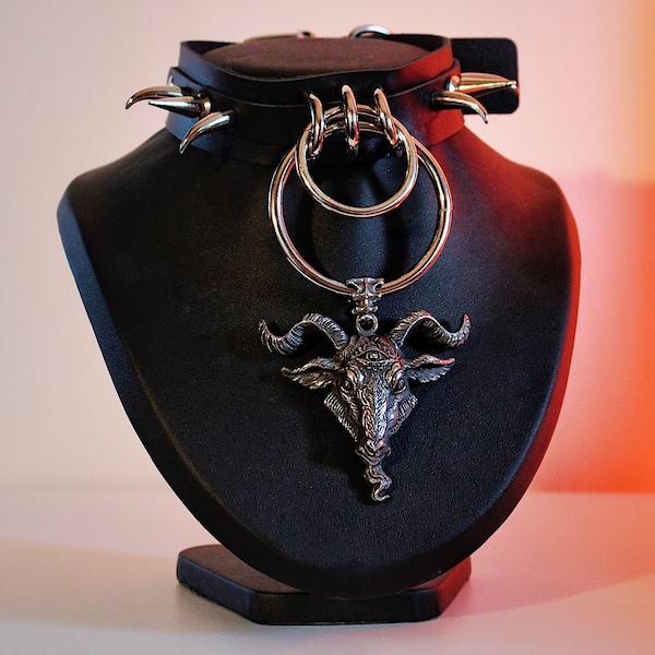 Choker - Hand made Spiked gothic leather choker - Baphomet Choker - Metal Choker -Goth Choker -Gothic Choker - Darkwave - best seller Choker