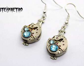 Kolczyki Steampunk Aquamarine Steamretro - Kolczyki Steampunk - kolczyki - Biżuteria Steampunk - Biżuteria Steampunk - biżuteria personalizowana